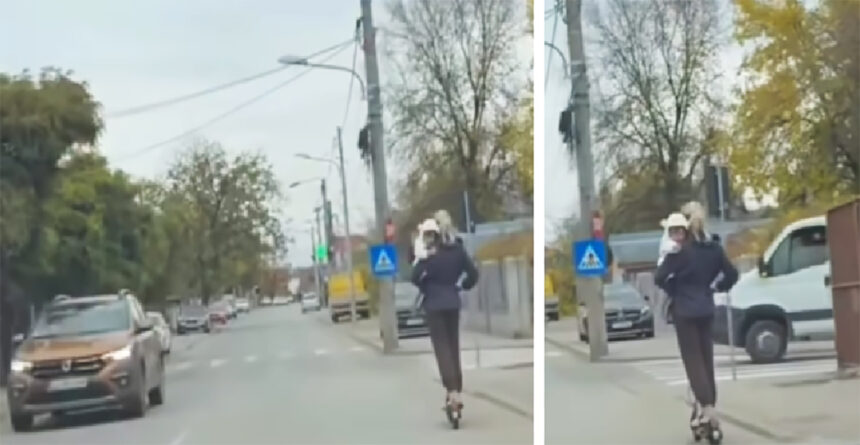 video femeie filmata pe trotineta electrica cu un bebelus in brate nu mai sunt cuvinte pentru a descrie inconstienta prostia si nepasarea 69132a34d403f