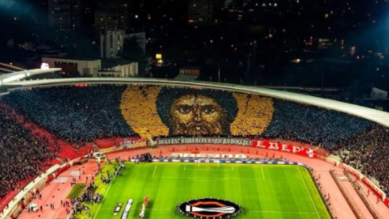 foto clubul steaua rosie belgrad amendat de uefa pentru o scenografie care prezenta o icoana a lui iisus 69c7da77da904